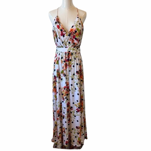 Rubber Ducky Productions, Inc. Dresses & Skirts - Rubber Ducky Floral Polka Dot Halter Style Maxi Dress Size L